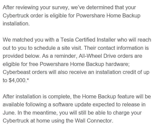 Tesla Cybertruck Powershare YES Installation NO Wall Connector Yes Installation No