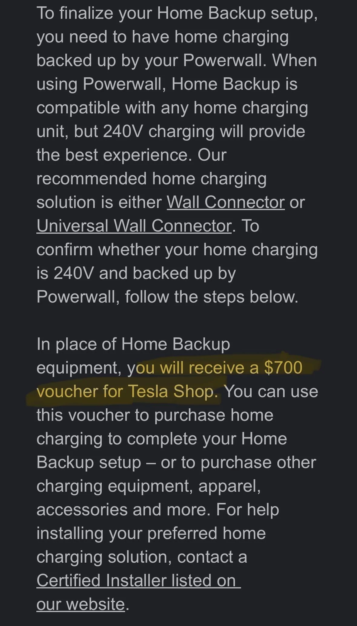 Tesla Cybertruck Tesla is giving $700 voucher to buy wall connector charger (to setup Powershare Home Backup) IMG_2130