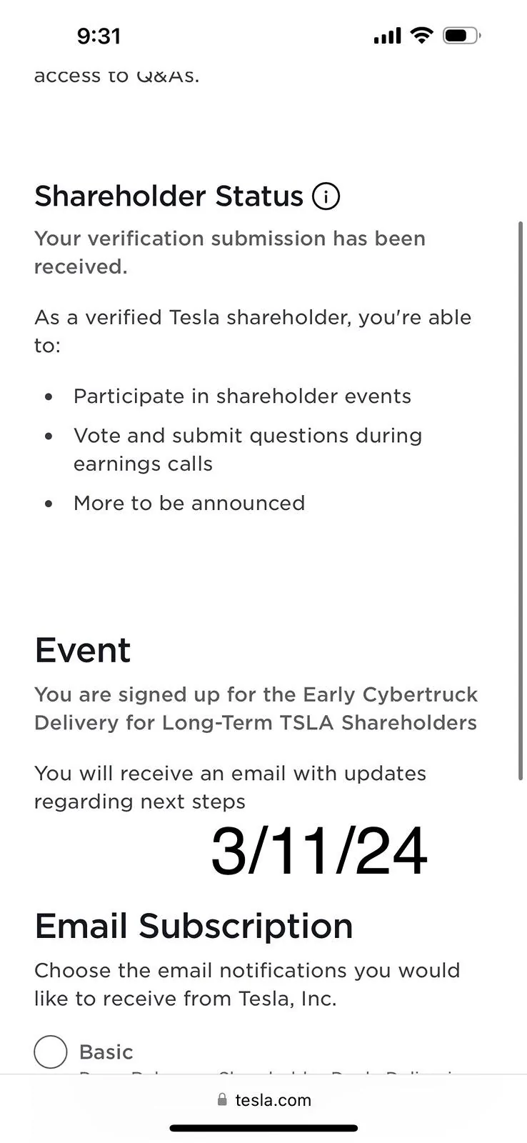 Tesla Cybertruck Early delivery of Foundation Series Cybertruck now available to long-term verified TSLA shareholder! IMG_4401
