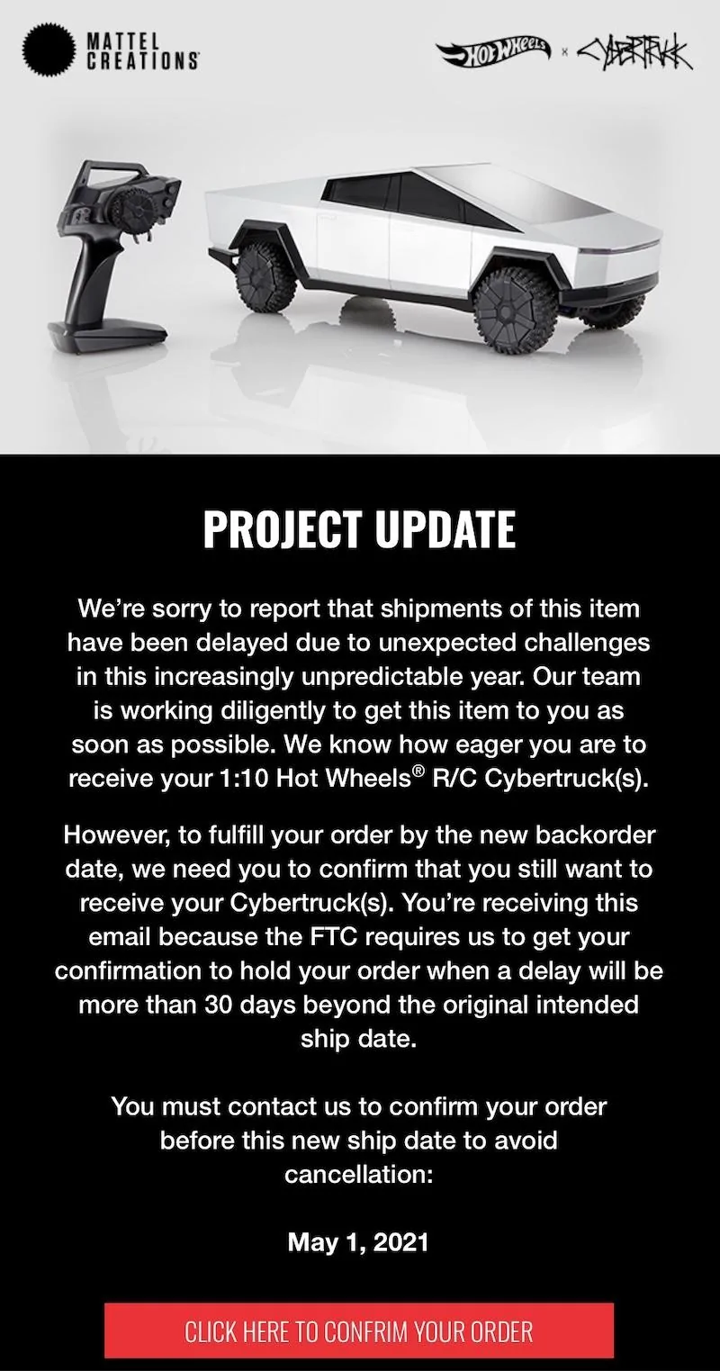 Tesla Cybertruck Cybertruck 1:10 Hot Wheels R/C Delayed Until May. First Look at Carrying Case Hotwheels Cybertruck RC Car