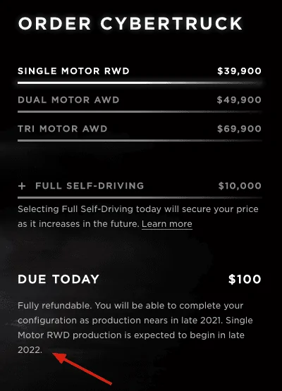 Tesla Cybertruck CyberTruck Production hints. Single Motor Cybertruck