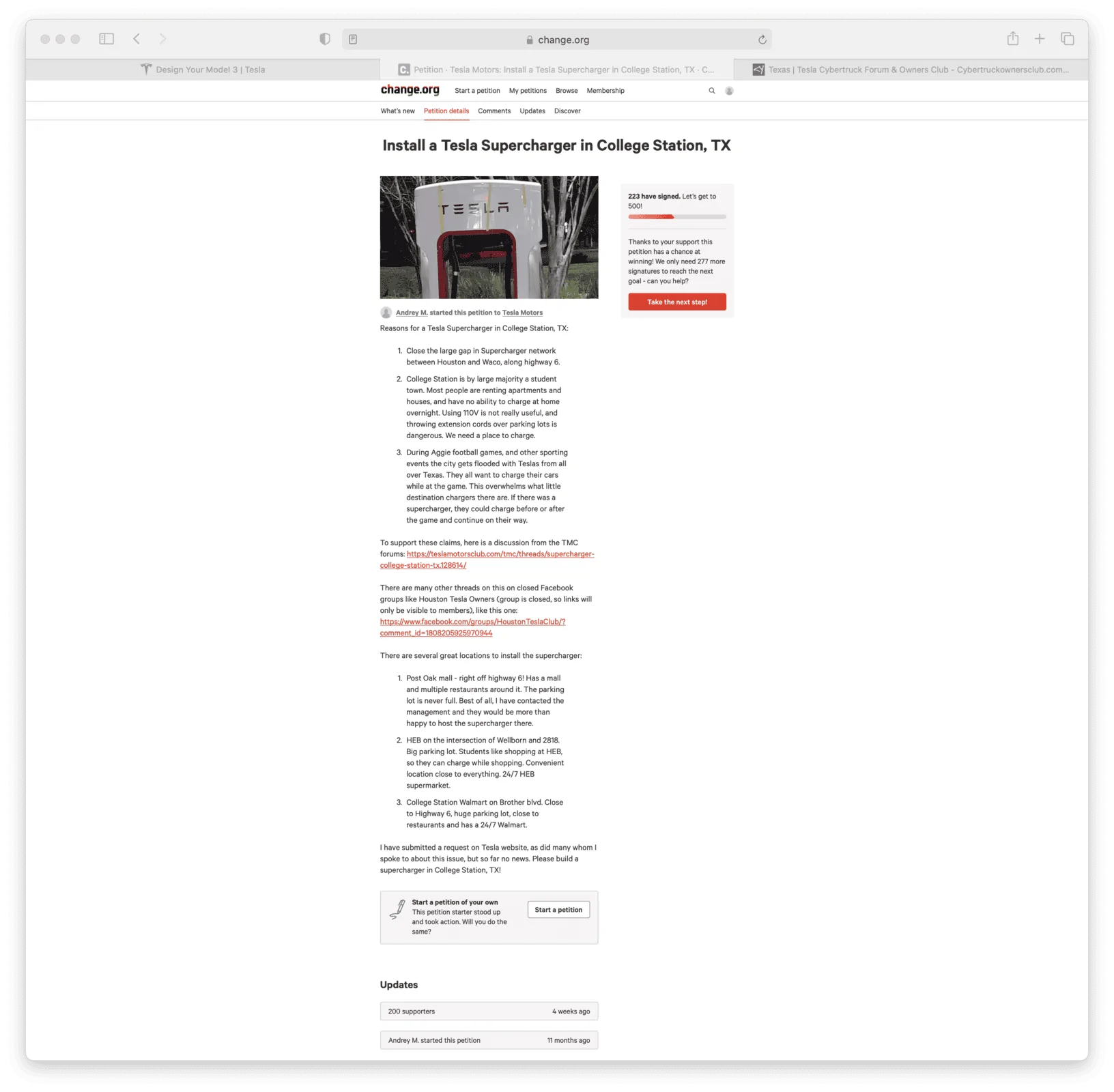 Tesla Cybertruck Found a Petition for a Supercharger in College Station Screen Shot 2021-02-10 at 9.04.44 AM