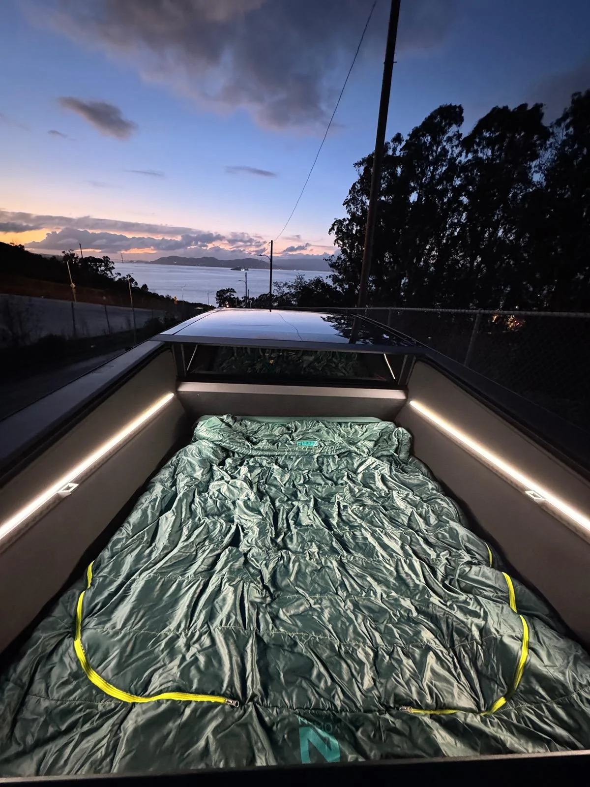 Tesla Cybertruck Cybertruck bed mattress solution - EXPED 72"x25.6"x3" air mattresses + BougeRV 2900 BTU heat pump IMG_2150