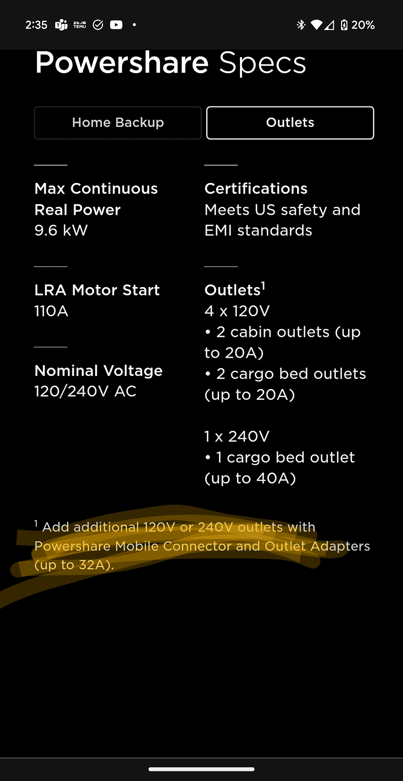 Tesla Cybertruck Mobile Poweshare Adapter! (Exclusive?) Screenshot_20240313-143506