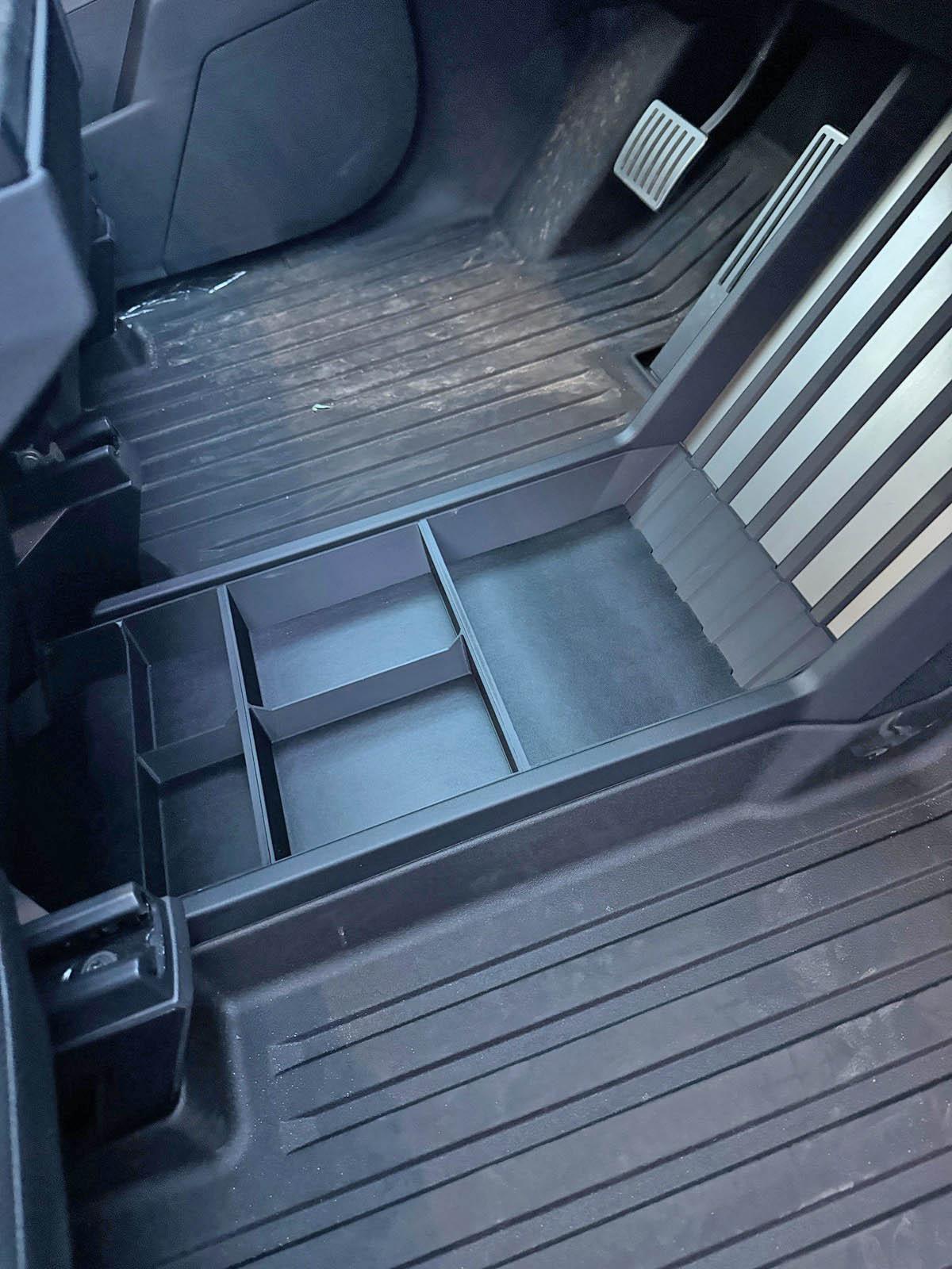 Tesla Cybertruck TWRAPS Floor Storage Organizer / Lower Center Console Tray installed photos IMG_1162 (1)