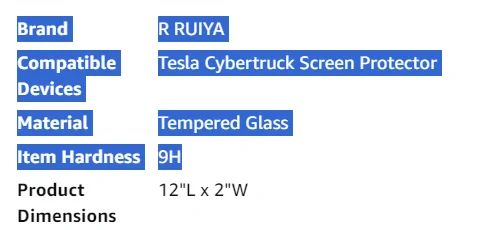 Tesla Cybertruck Screen Protector Tempered glass
