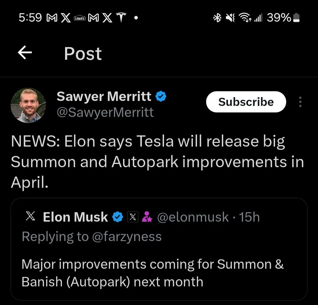 Tesla Cybertruck Summons and Autopark coming in April OTA Software Update? Screenshot_20240318_055908_X