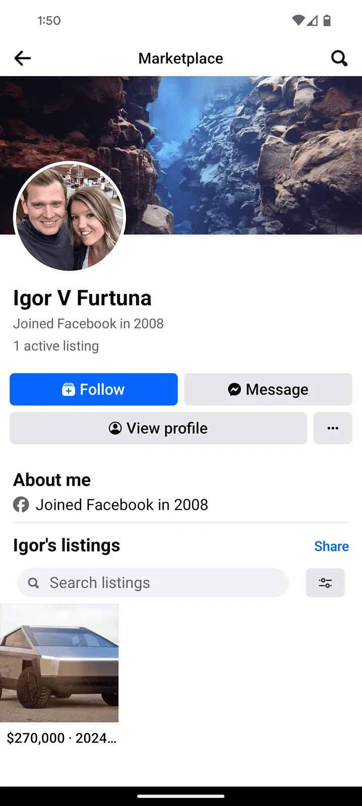 Tesla Cybertruck Someone trying to sell their reservation on Facebook marketplace for $270k. Screenshot_20240318-135055 (1)