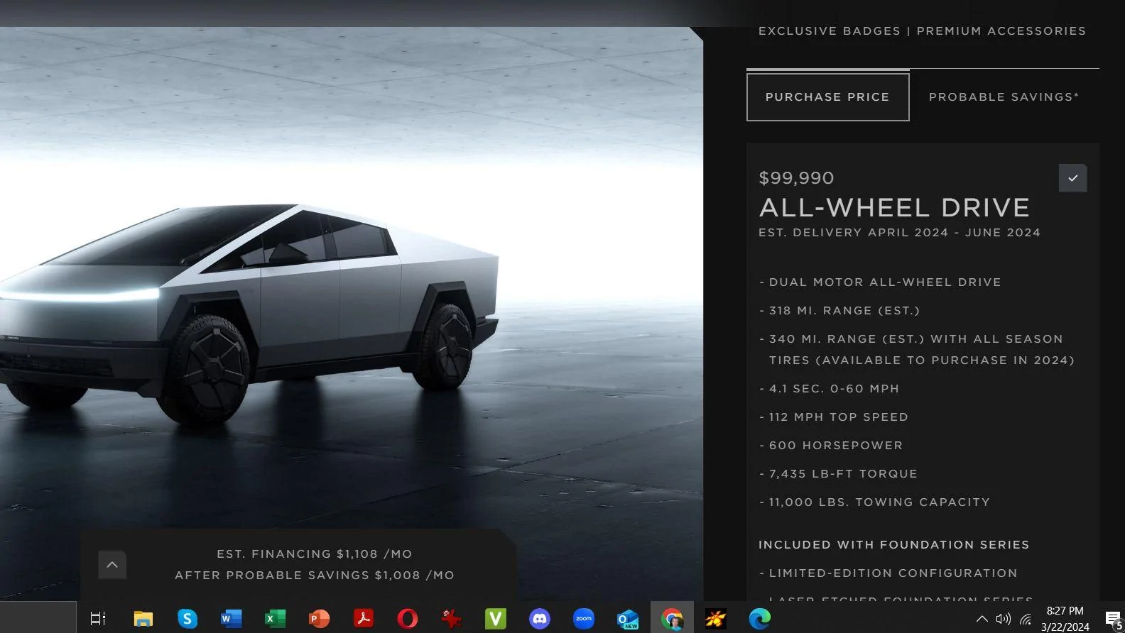 Tesla Cybertruck RN11292xxxx got the Design button in the Tesla website account - what should I do? CT design configuration AWD FS