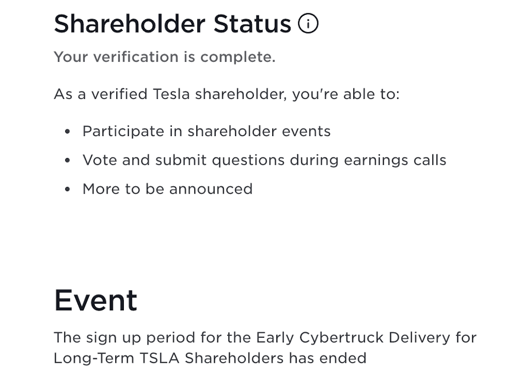 Tesla Cybertruck Early delivery of Foundation Series Cybertruck now available to long-term verified TSLA shareholder! Tesla_Event_Signup_Ended