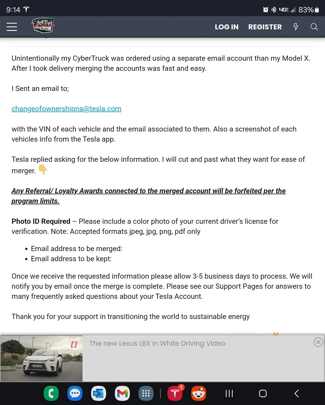 Tesla Cybertruck Migrate two Tesla accounts?? 1000005272