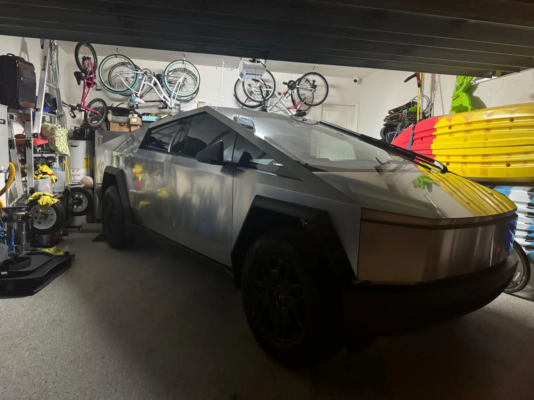 Tesla Cybertruck Cybertruck doesn't quite fit in my standard garage. Yours? IMG_2233