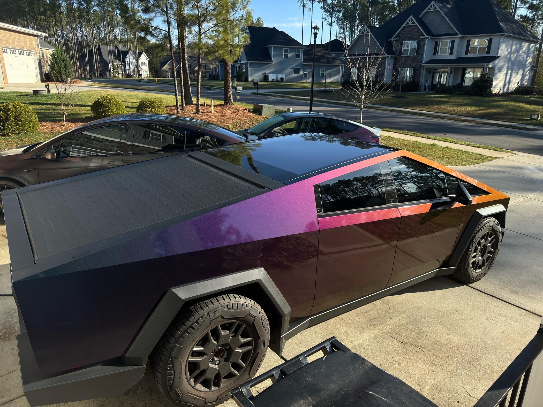 Tesla Cybertruck 3M High Gloss Deep Space Flip Wrap on my Cybertruck IMG_0795