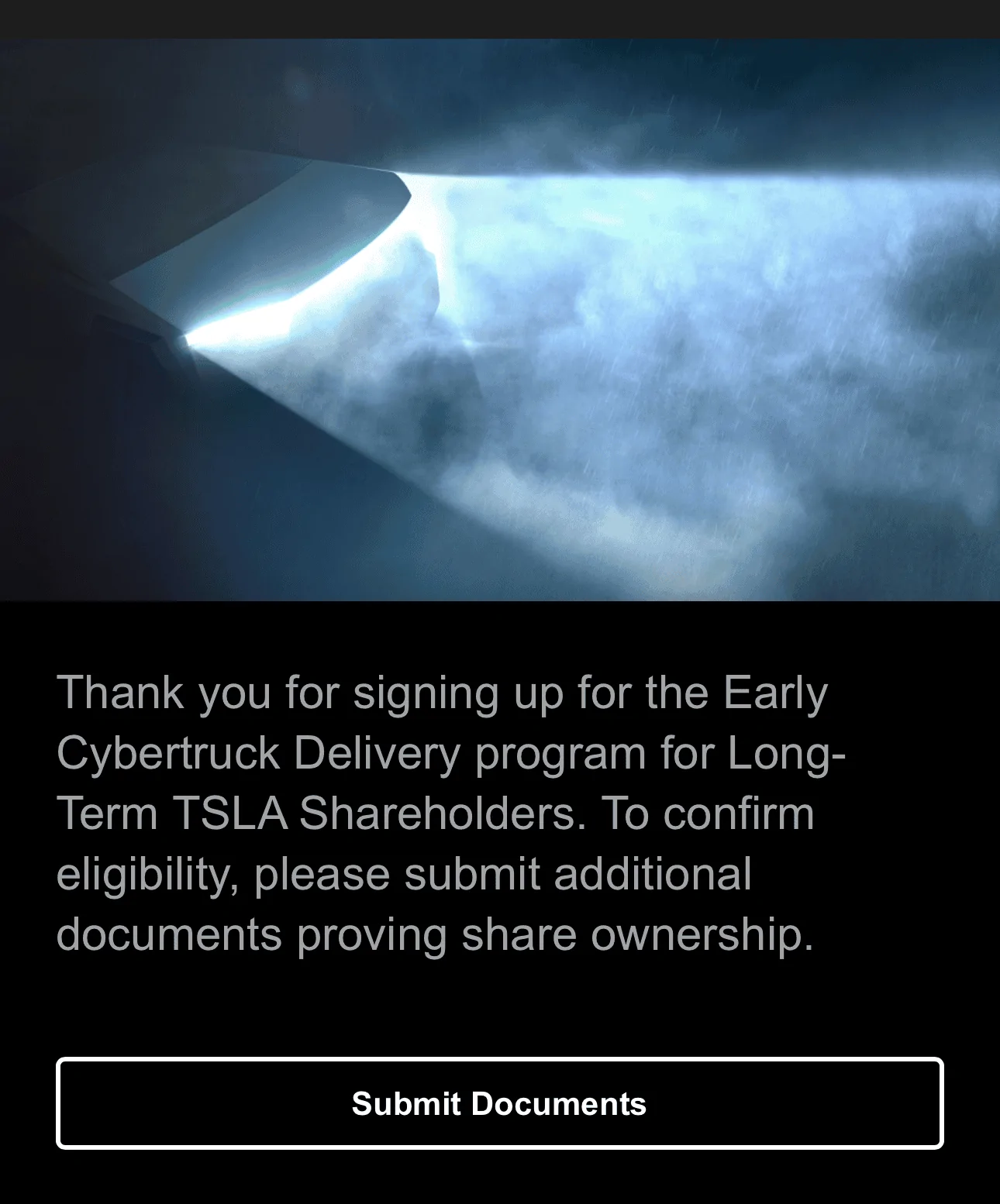 Tesla Cybertruck Early delivery of Foundation Series Cybertruck now available to long-term verified TSLA shareholder! 1711417034680-wz
