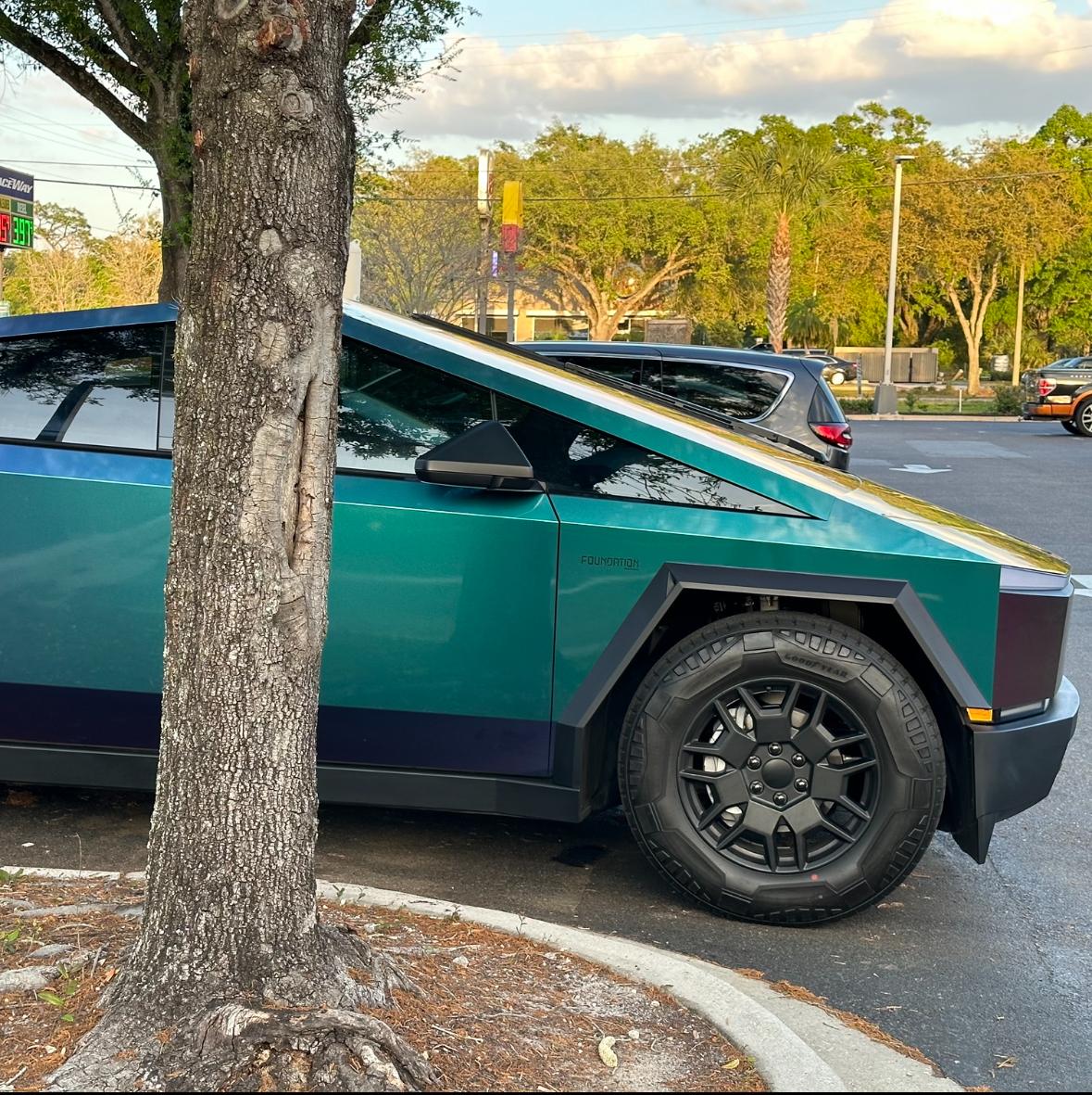Tesla Cybertruck 3M High Gloss Deep Space Flip Wrap on my Cybertruck IMG_2070