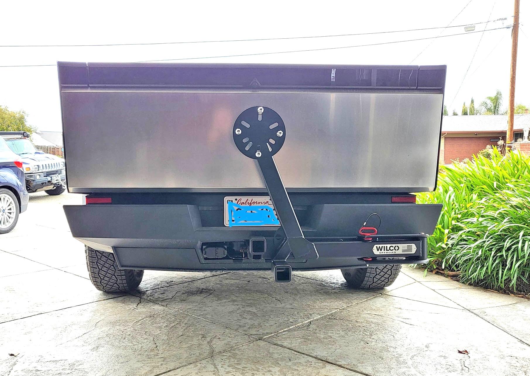 Tesla Cybertruck First Cybertruck Swing Arm Spare Tire Carrier (by Wilco Offroad)!! cybertruck-sparetire-carrier-wilcoswingarm