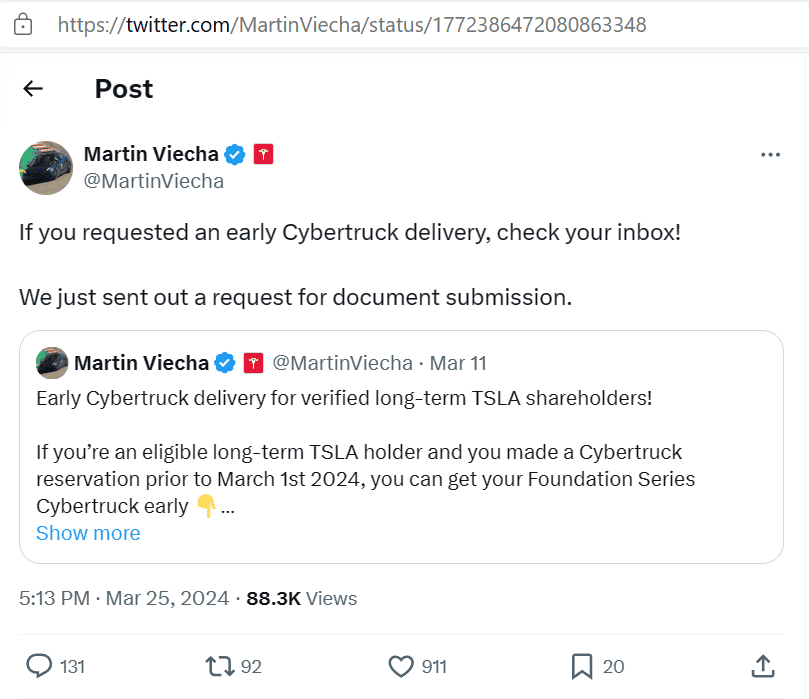 Tesla Cybertruck Botched Cybertruck Investor Early Delivery Email Rollout? VP of Tesla IR