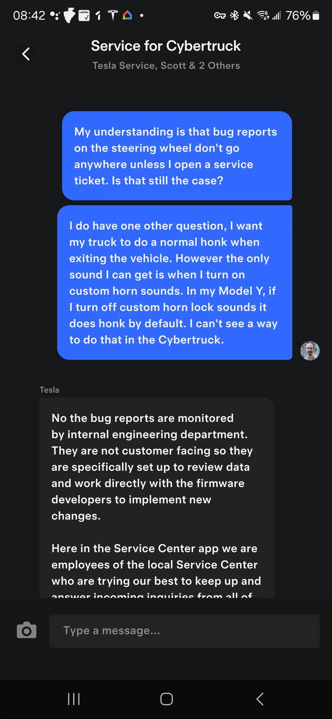 Tesla Cybertruck Report bug goes to firmware team? Screenshot_20240327_084201_Tesla