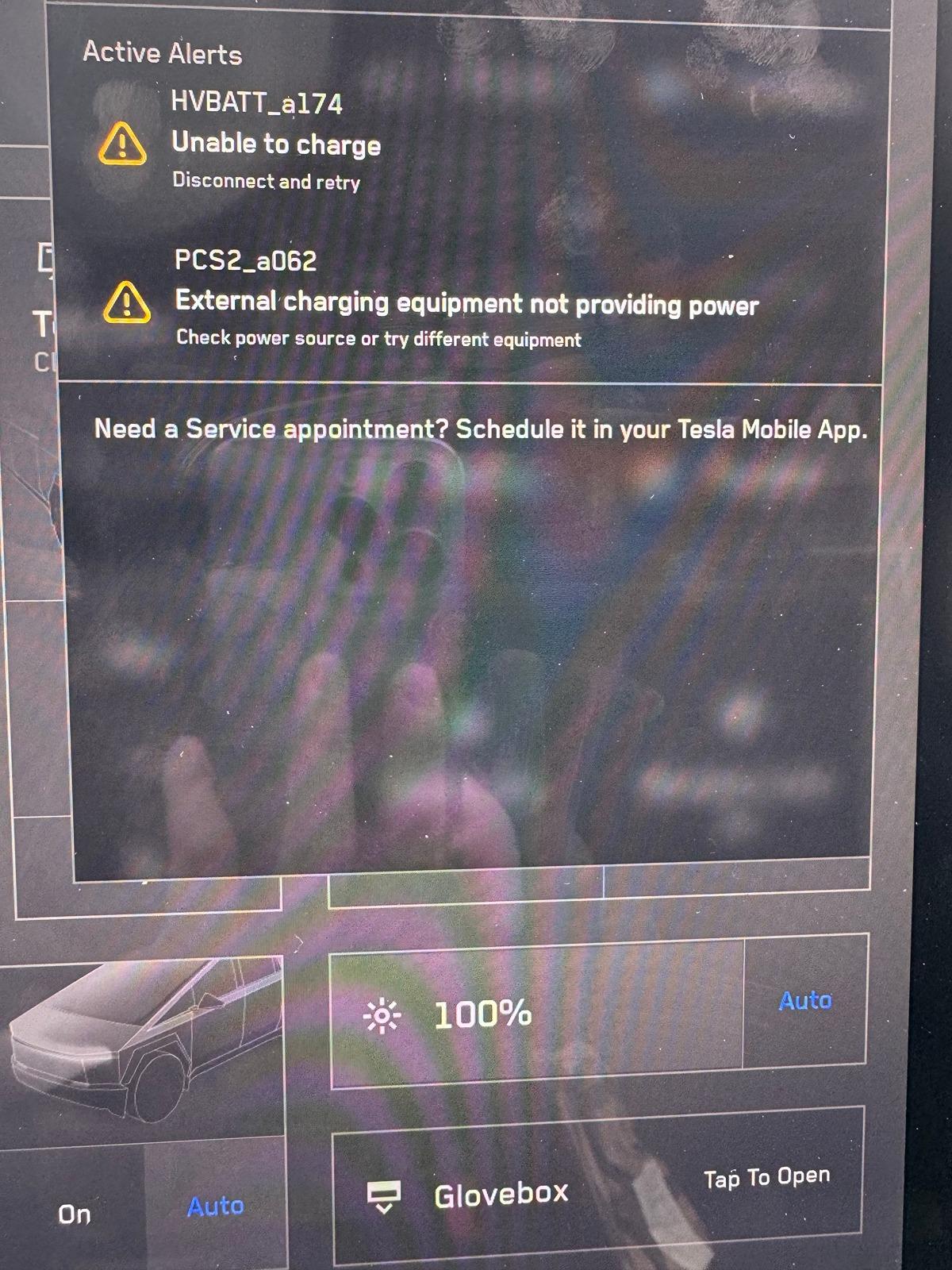 Tesla Cybertruck Error on my CT after 300 miles --- it won't charge 859f18355755ba4158c5f299390fc6c
