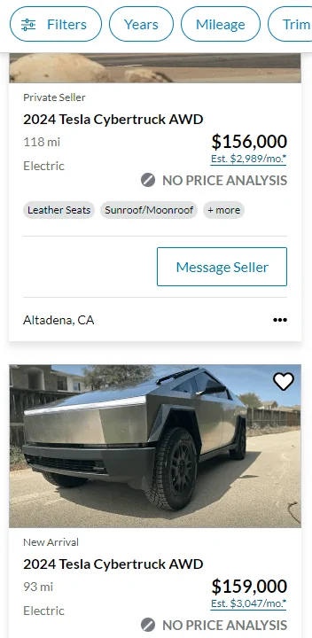 Tesla Cybertruck Flippers are done! 150+ Cybertruck for-sale listings 2534645884353302024