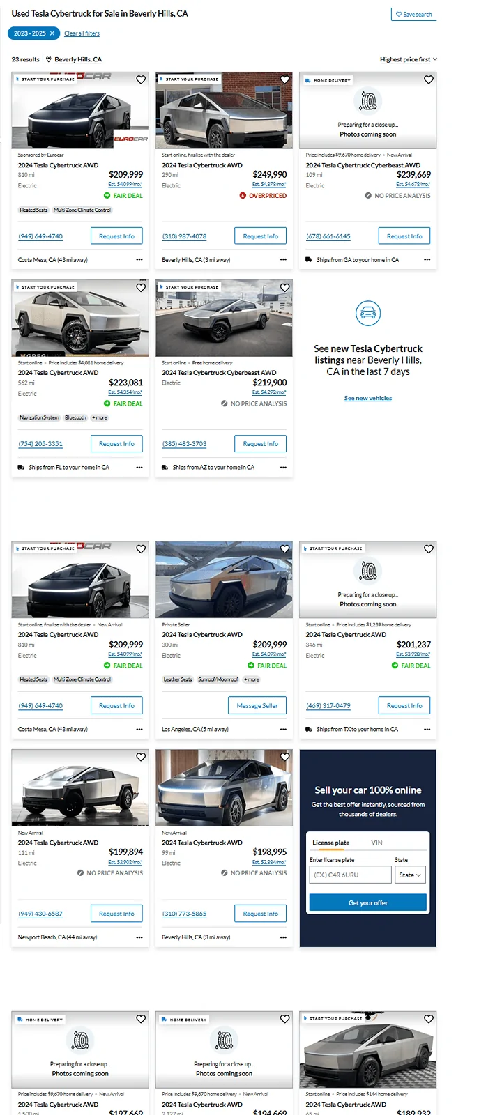 Tesla Cybertruck Flippers are done! 150+ Cybertruck for-sale listings ct