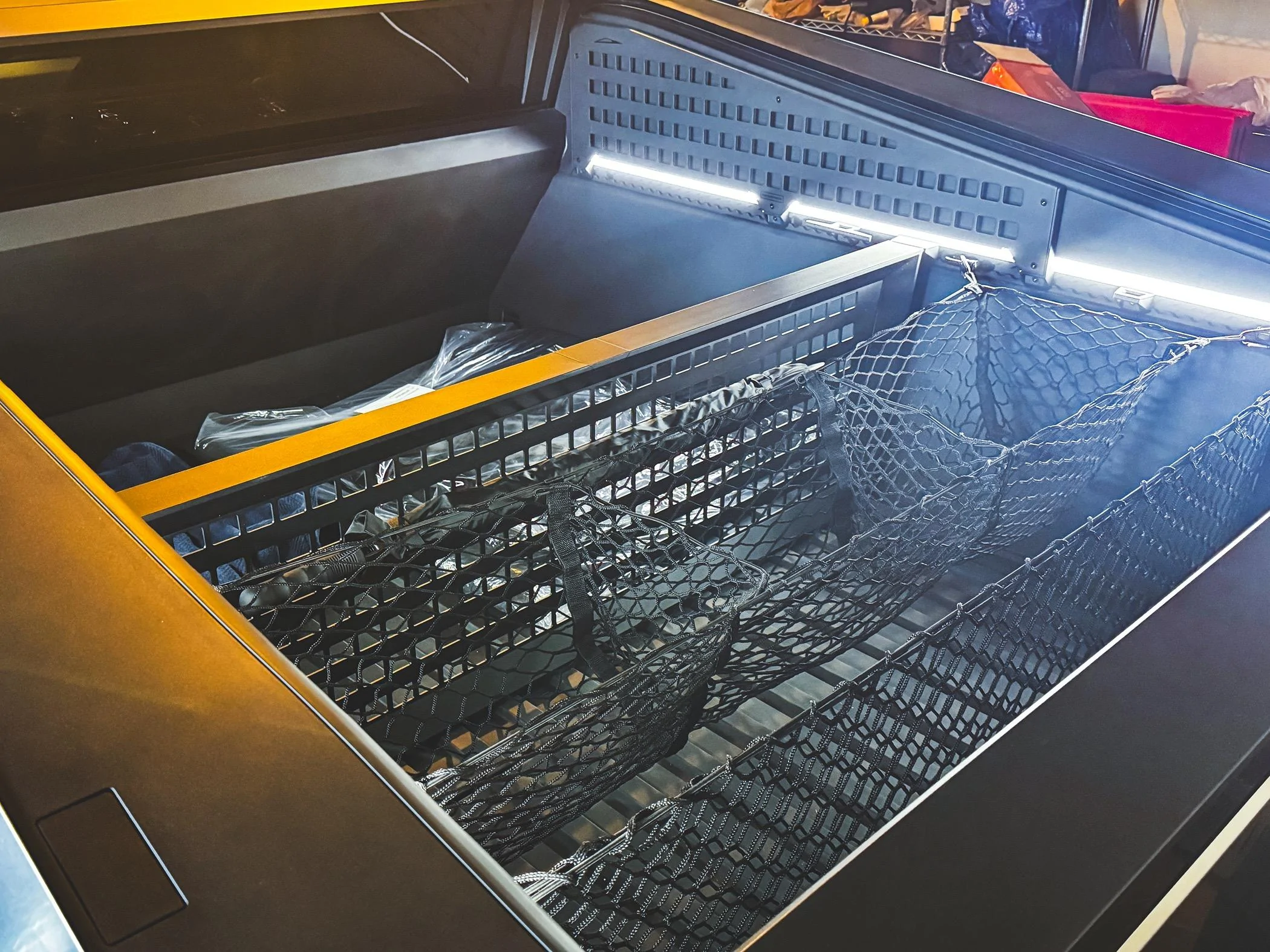Tesla Cybertruck Cargo Net Installed in Vault IMG_1600