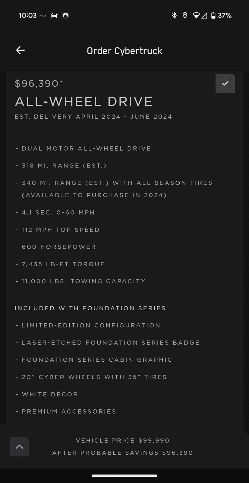 Tesla Cybertruck Tesla updated delivery timelines on CT page Screenshot_20240404-220304