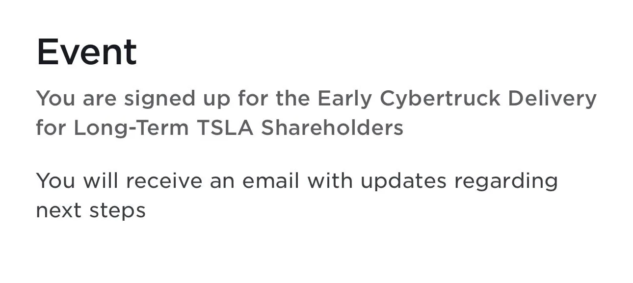 Tesla Cybertruck Early Delivery for long-term shareholders - eligibility confirmation emails now arriving! Get yours?! 📬 IMG_9992