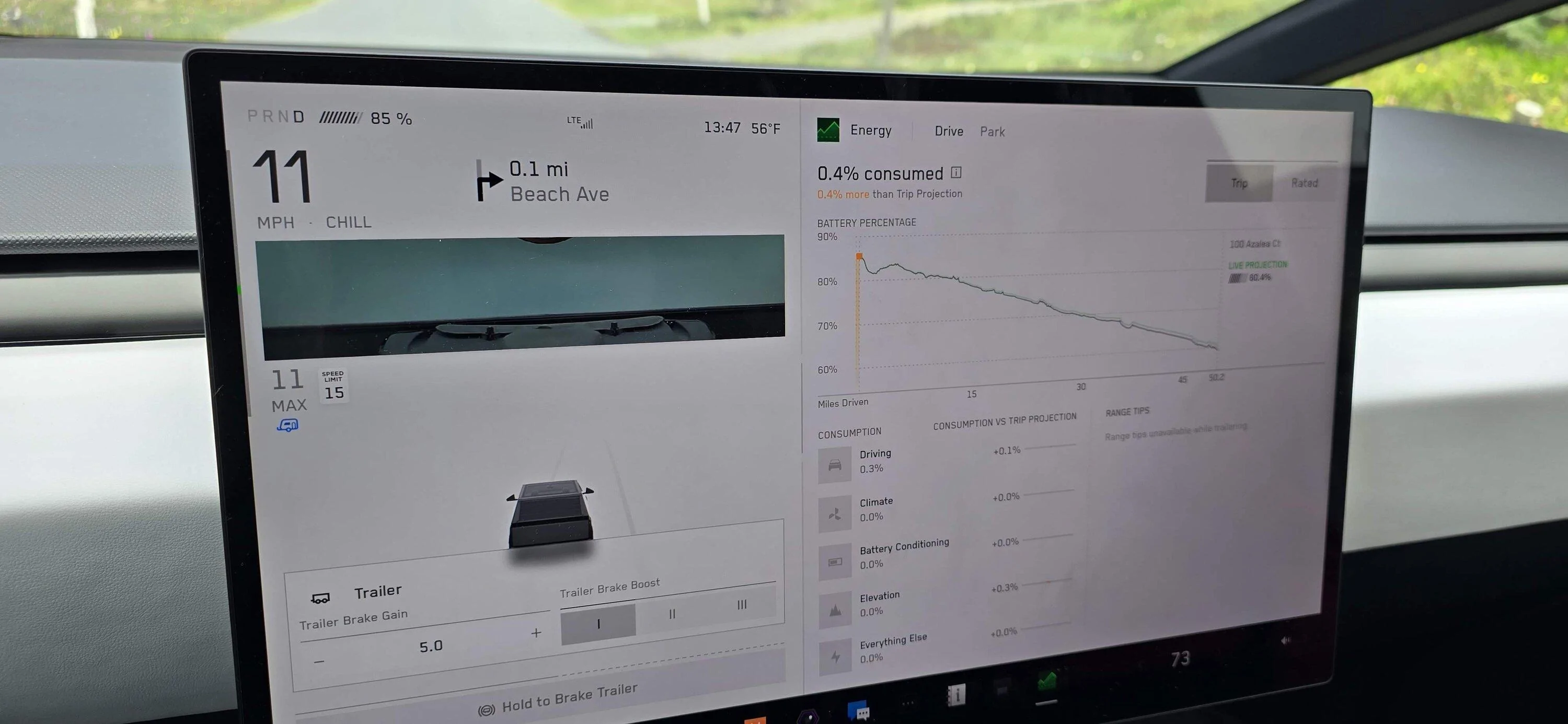 Tesla Cybertruck Camper trip to the beach - tow report with Cybertruck 20240403_134707