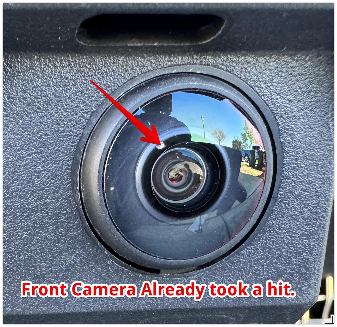 Tesla Cybertruck Forward camera took a hit from road debris... any lens protector available? Camera Hit