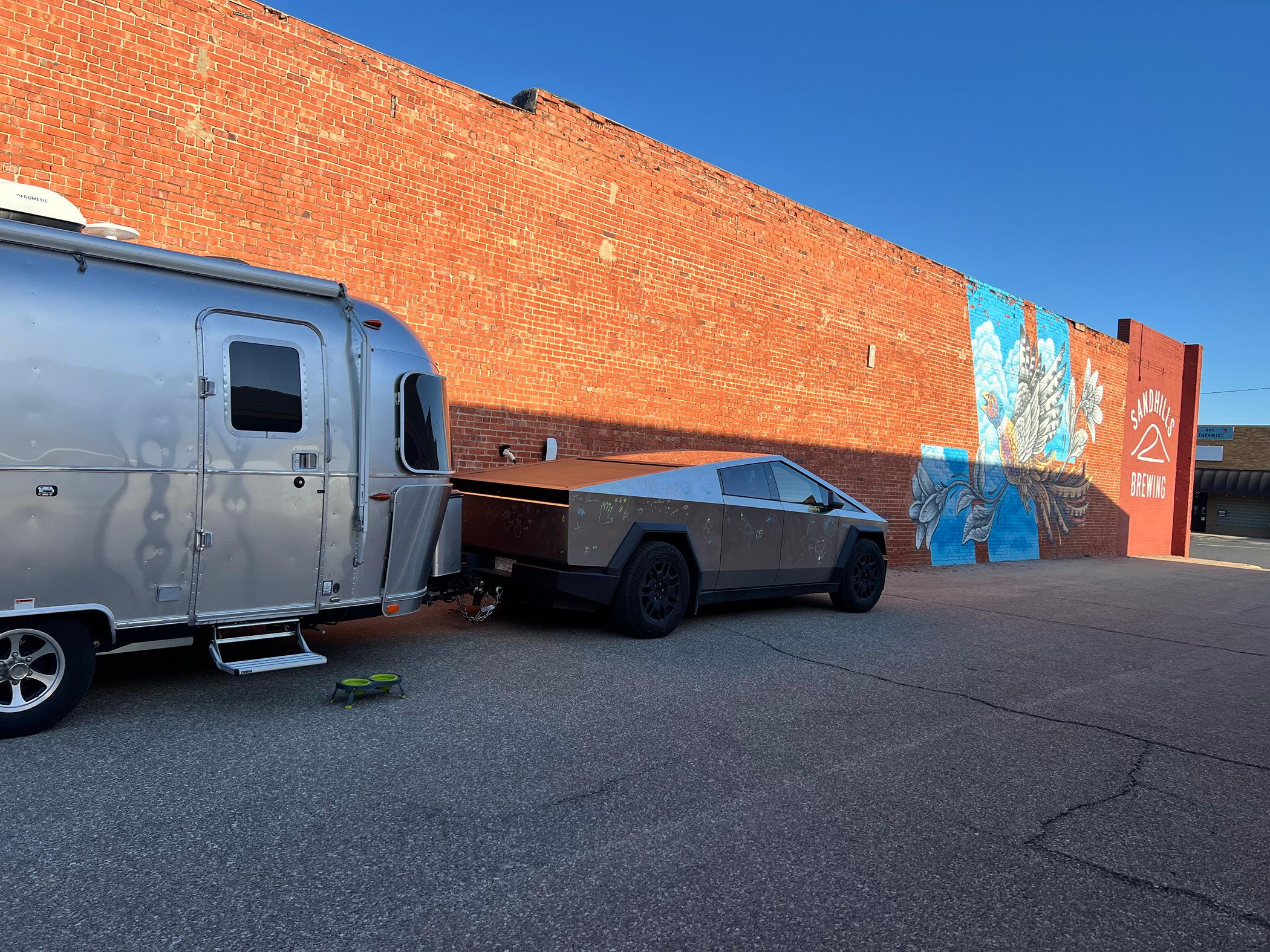 Tesla Cybertruck 3,400 miles towing a camping trailer w/ Cybertruck -- 19' Airstream (~4,500 lbs) to see solar eclipse Sandhills Brewin