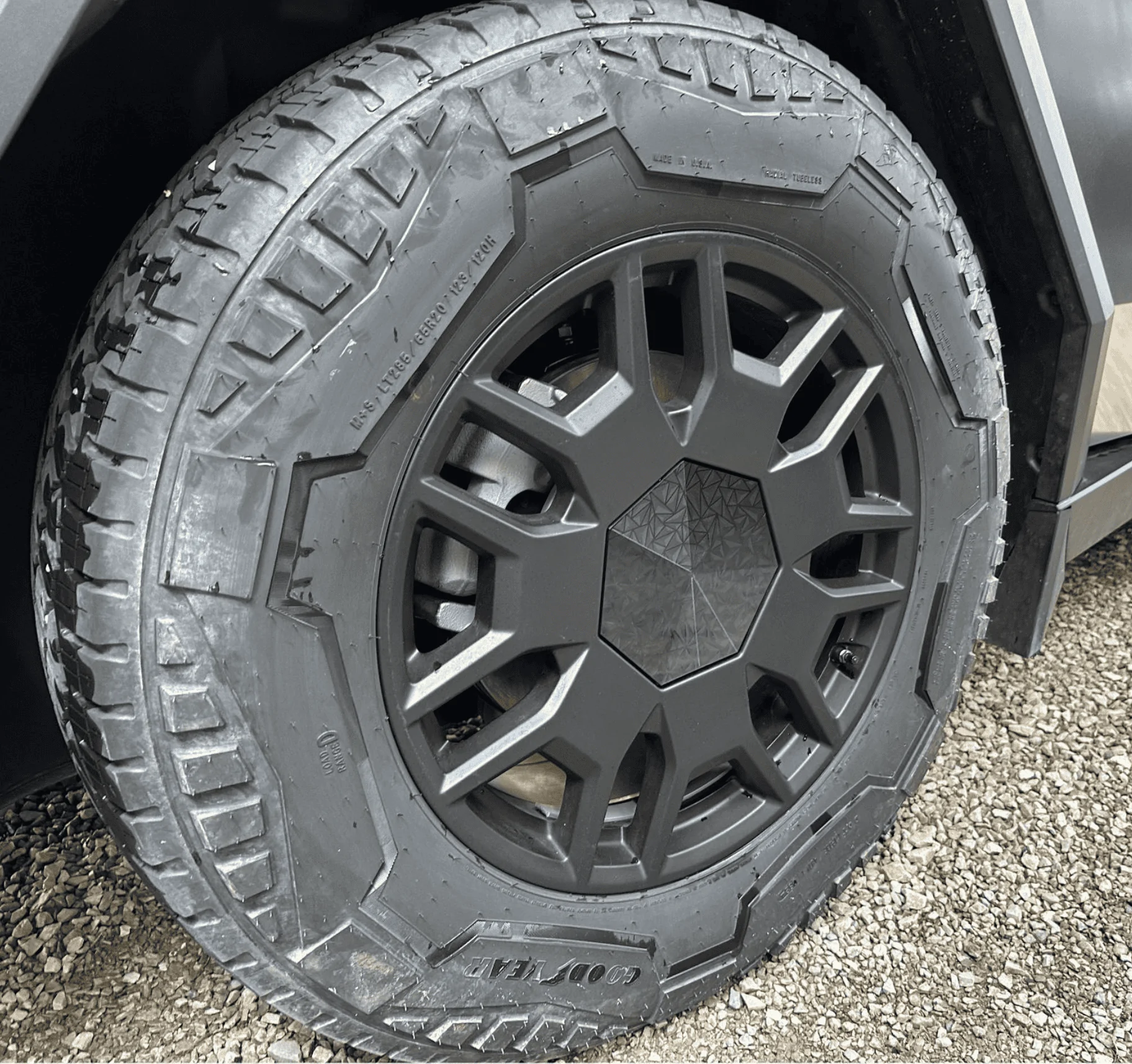 Tesla Cybertruck Another 3D printed wheel hub cap cover thing Screenshot 2024-04-16 at 10.45.20 AM