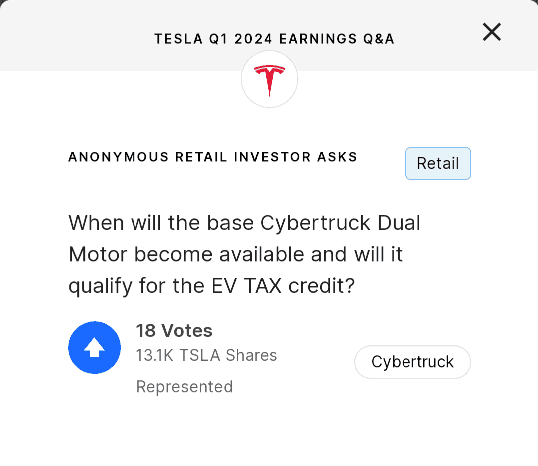 Tesla Cybertruck Go vote for Cybertruck Say questions Screenshot_20240417-152105