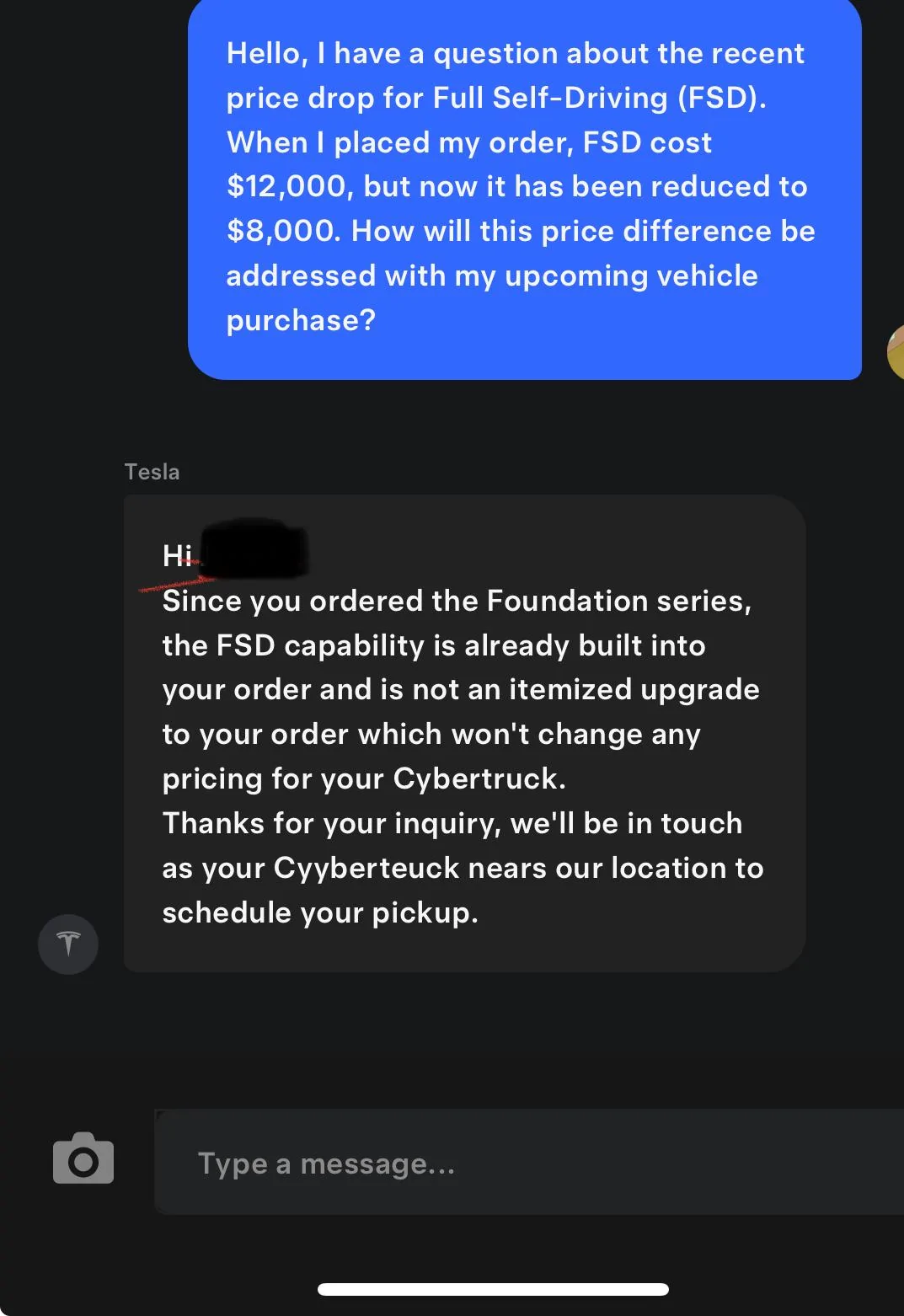 Tesla Cybertruck 4k FSD drop! Write ur Tesla contact where’s my discount? IMG_4442