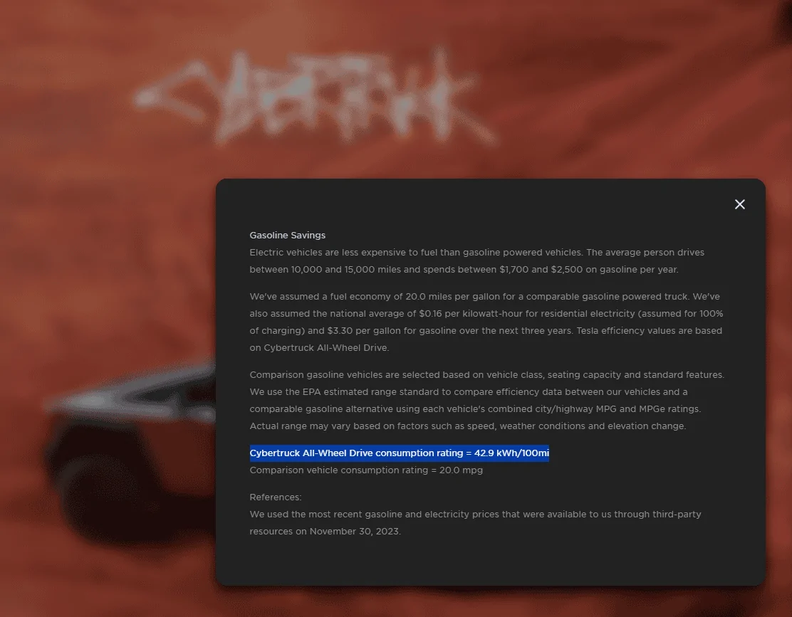 Tesla Cybertruck Tesla website provides two range estimates for the AWD Cybertruck CT 1