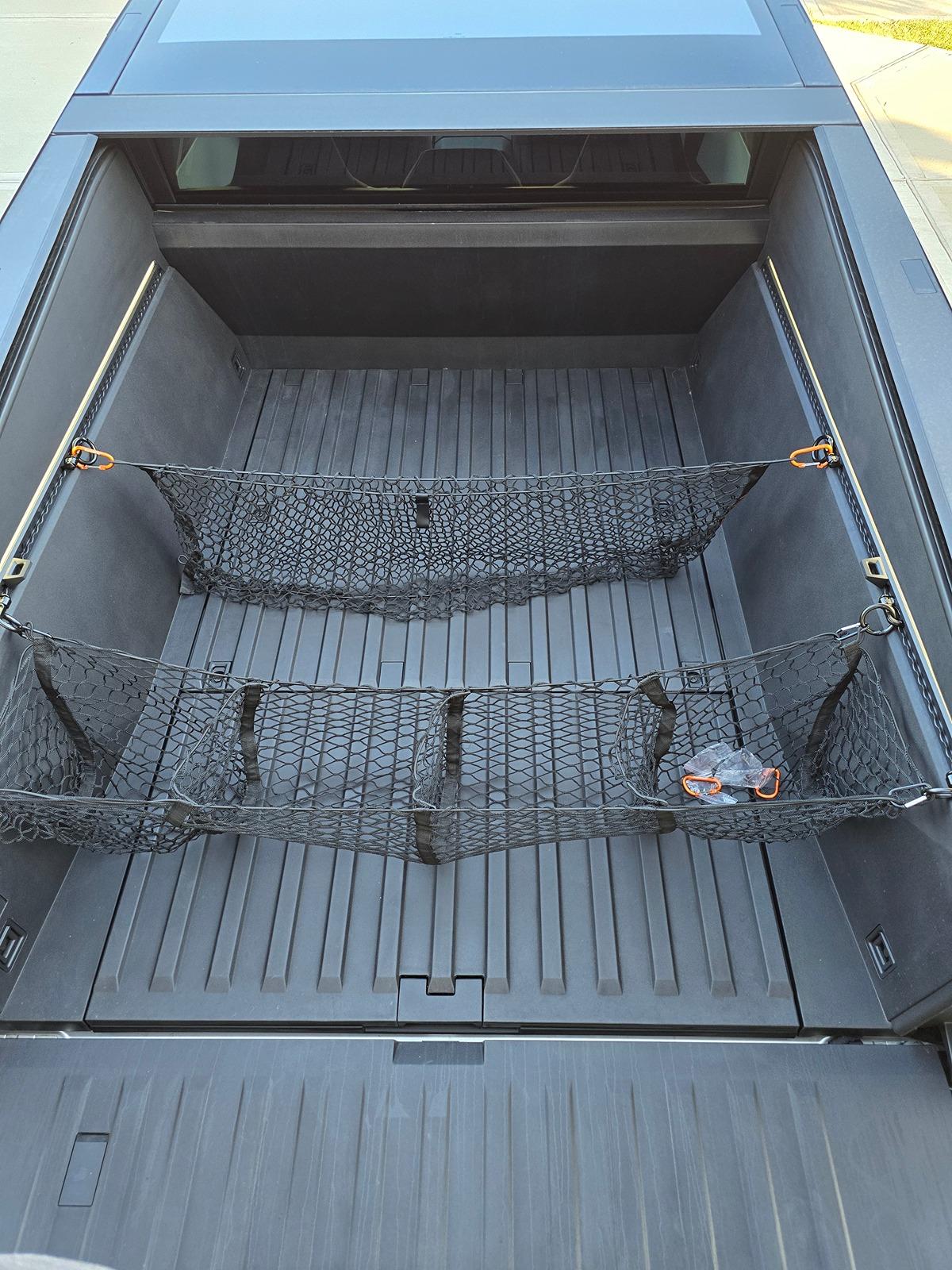 Tesla Cybertruck Inexpensive L-Track Anchors and Cargo Nets 20240424_183759
