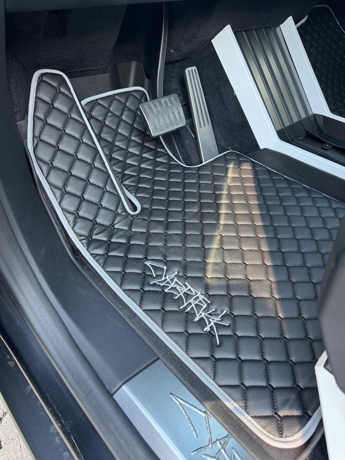 Tesla Cybertruck Custom Leather Floor Mats for Cybertruck installed IMG_6405