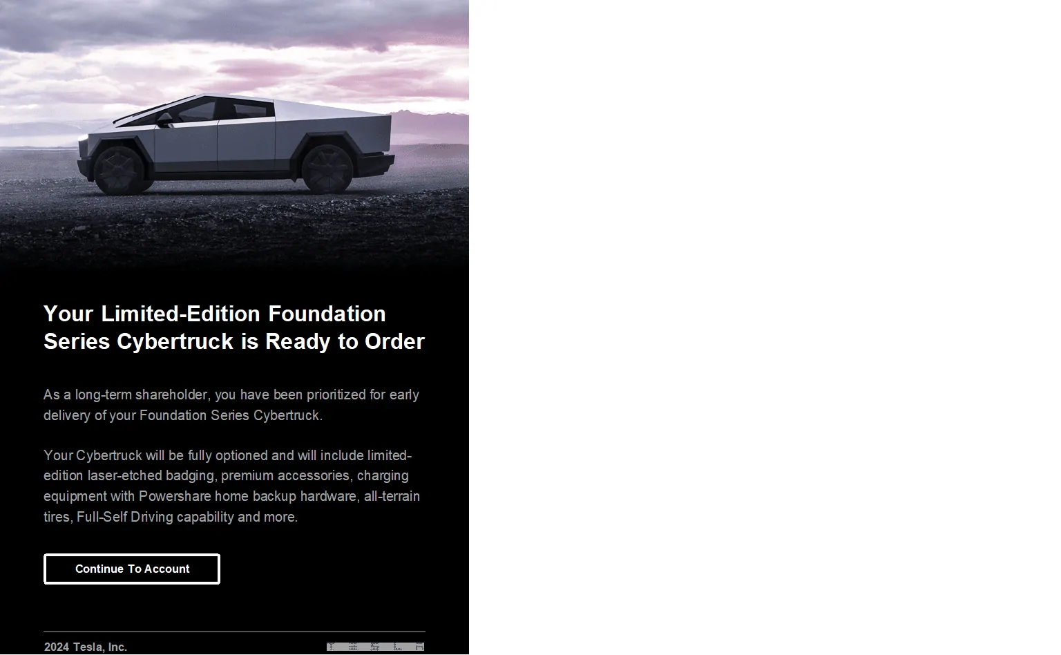 Tesla Cybertruck Early delivery of Foundation Series Cybertruck now available to long-term verified TSLA shareholder! Untitled