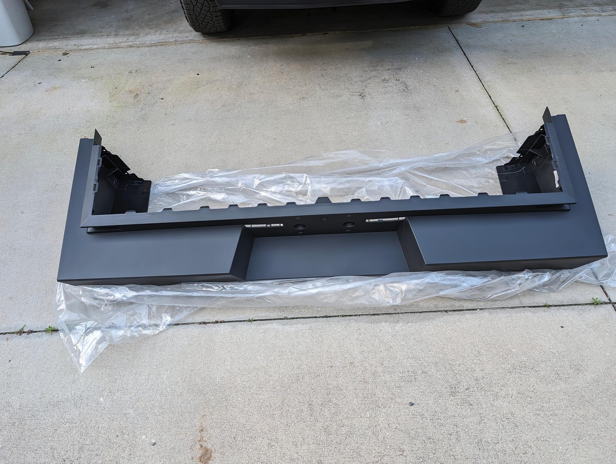 Tesla Cybertruck PSA: Be Careful With Air Suspension Automatic Lowering! Have clearance under truck & bumpers - to prevent damage like this PXL_20240427_125052654