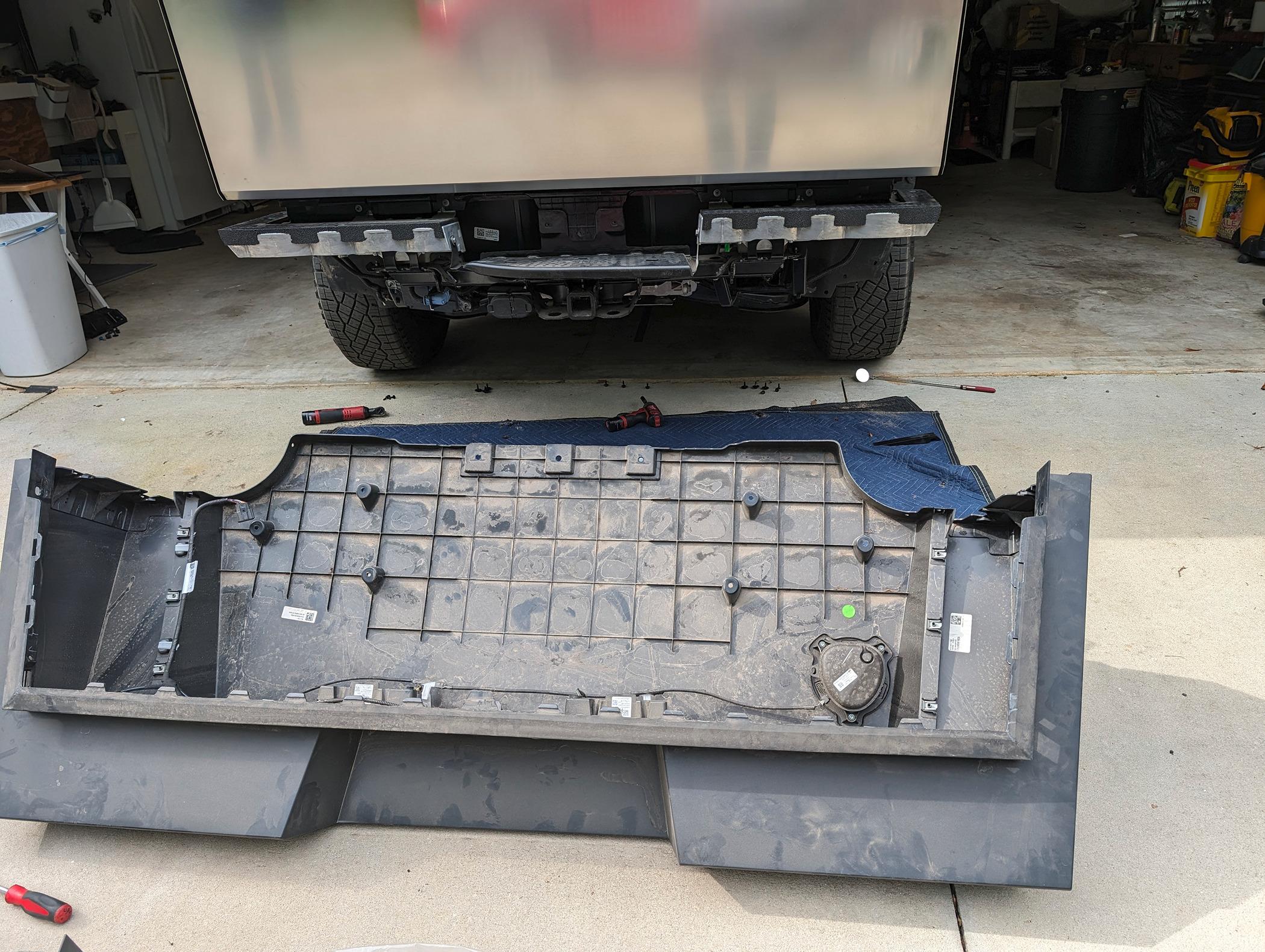 Tesla Cybertruck PSA: Be Careful With Air Suspension Automatic Lowering! Have clearance under truck & bumpers - to prevent damage like this PXL_20240427_140202127