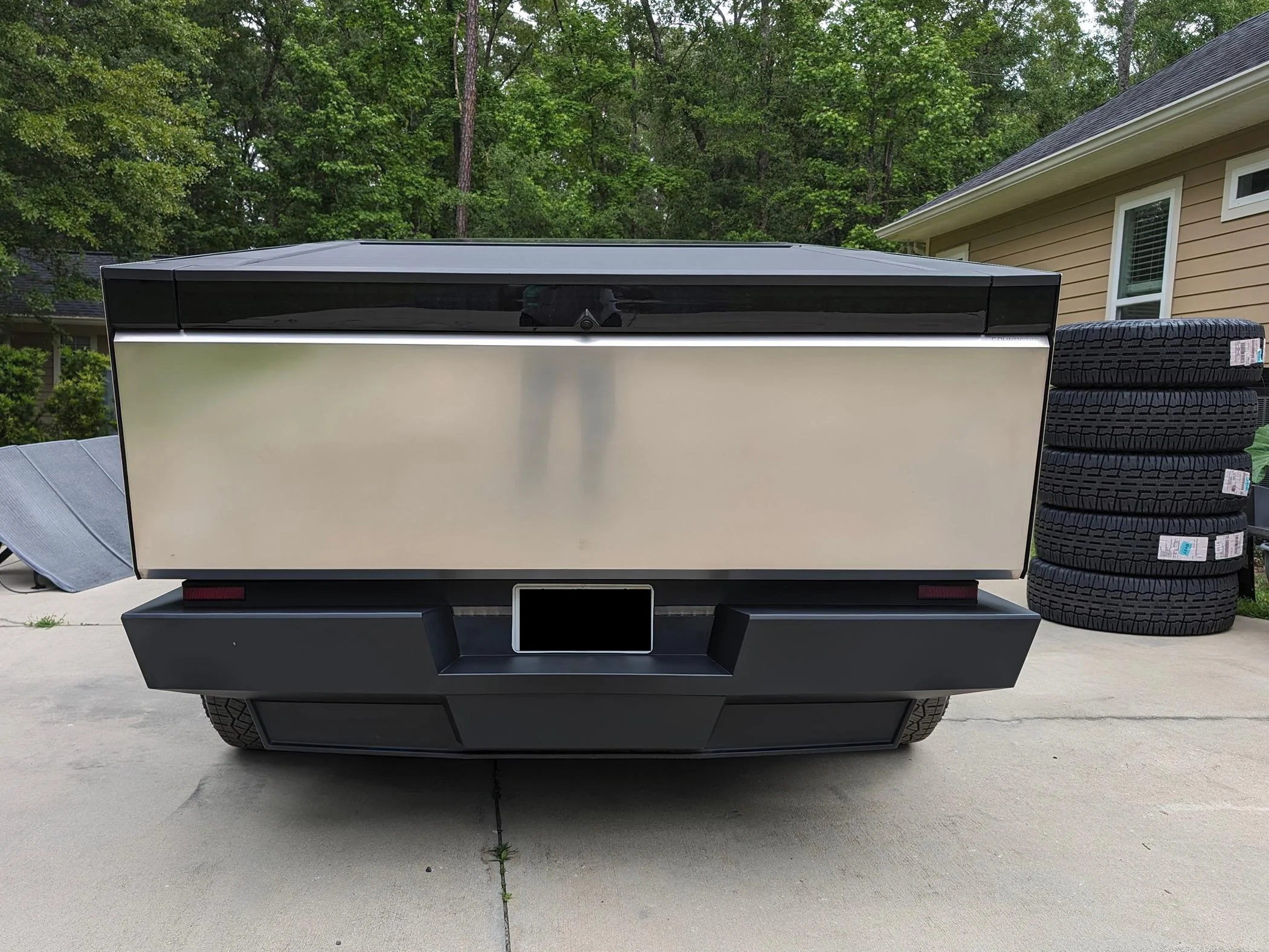 Tesla Cybertruck PSA: Be Careful With Air Suspension Automatic Lowering! Have clearance under truck & bumpers - to prevent damage like this PXL_20240427_162349161