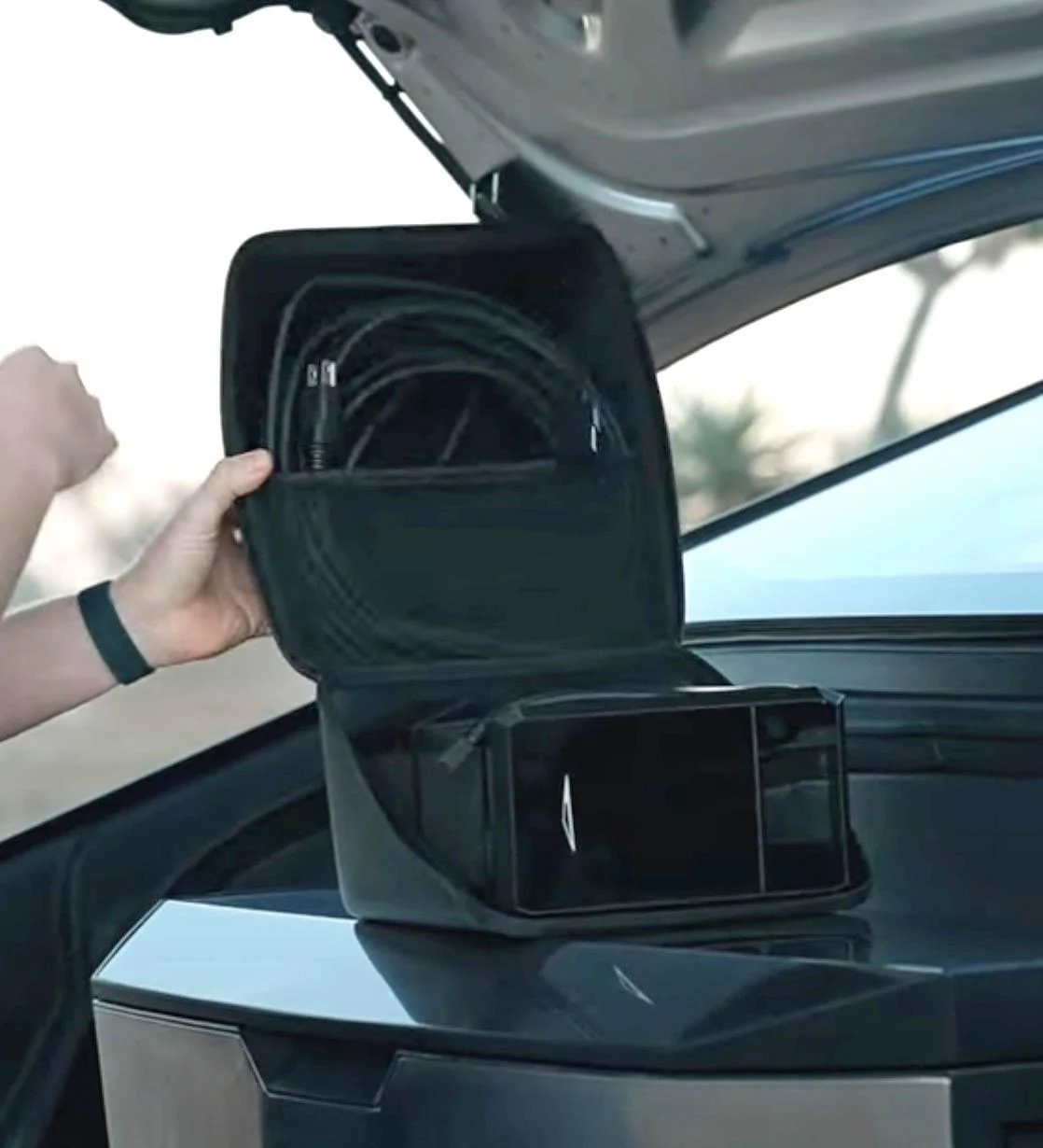 Tesla Cybertruck CyberCooler + Tire Inflator Air Compressor Kit accessories are coming from Tesla! cybertruck tire inflator kit