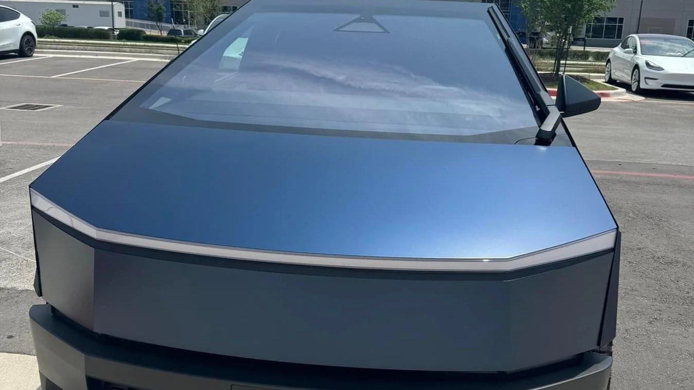 Tesla Cybertruck Official Tesla Satin Abyss Blue PPF color paint film wrap - first look Satin Abyss Blue PPF color wrap Cybertruck 3