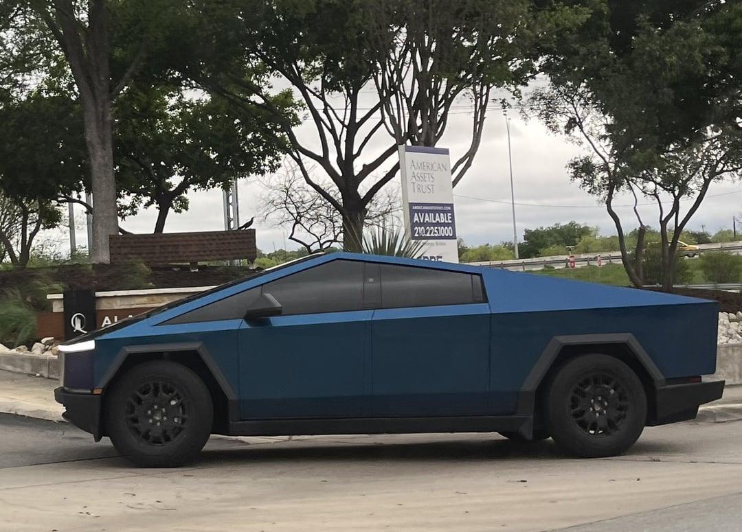 Tesla Cybertruck Official Tesla Satin Abyss Blue PPF color paint film wrap - first look Satin Abyss Blue PPF color wrap Cybertruck 1