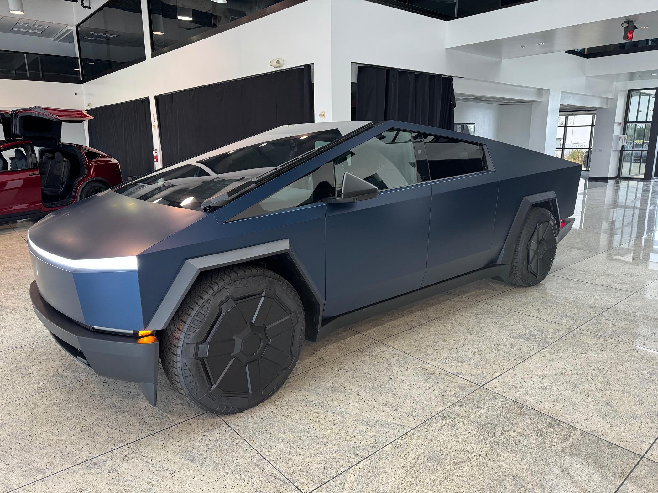 Tesla Cybertruck Official Tesla Satin Abyss Blue PPF color paint film wrap - first look IMG_4022