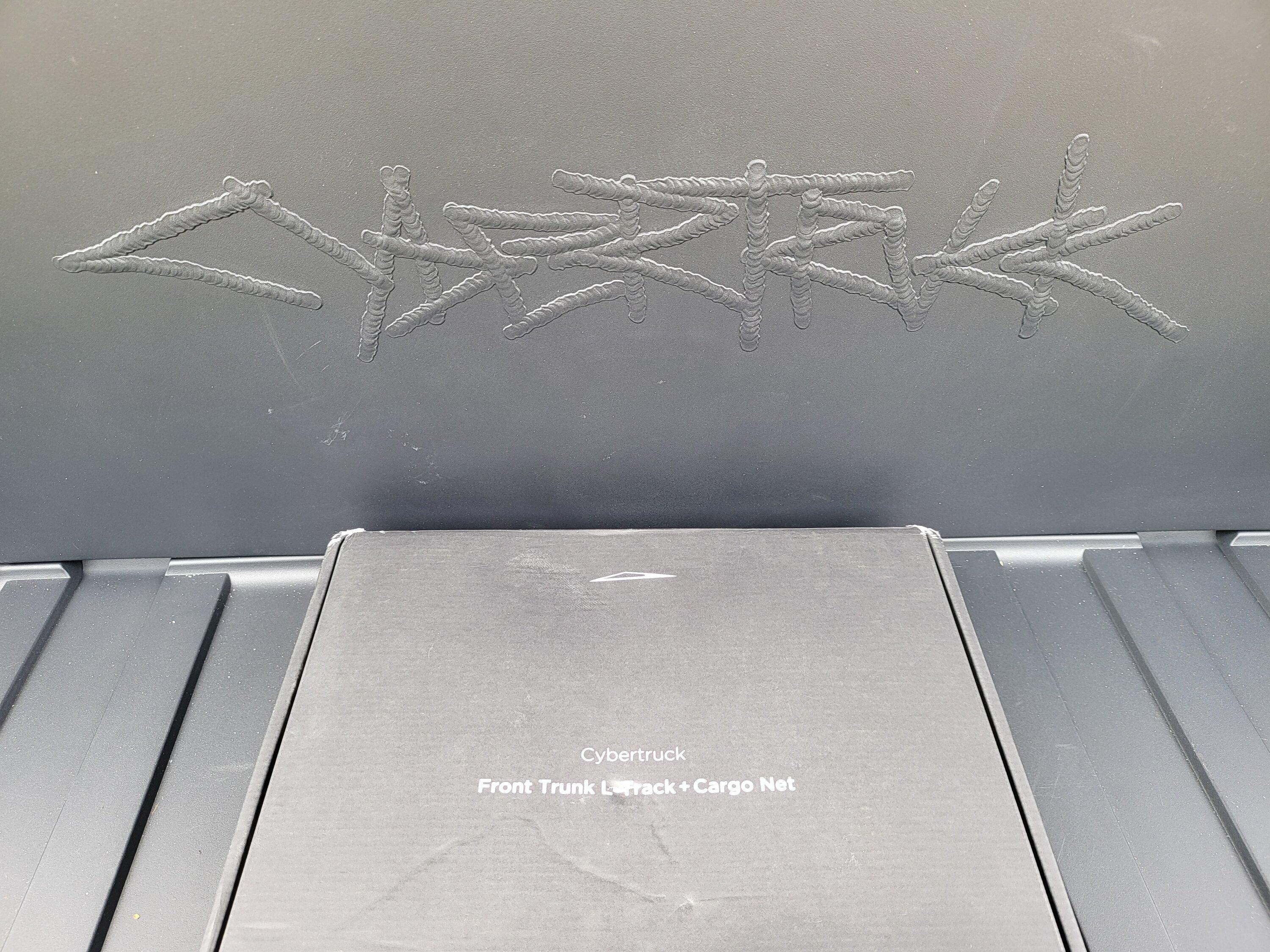 Tesla Cybertruck Frunk "Front Trunk L-Track + Cargo Net" Accessory Received! 20240503_143236
