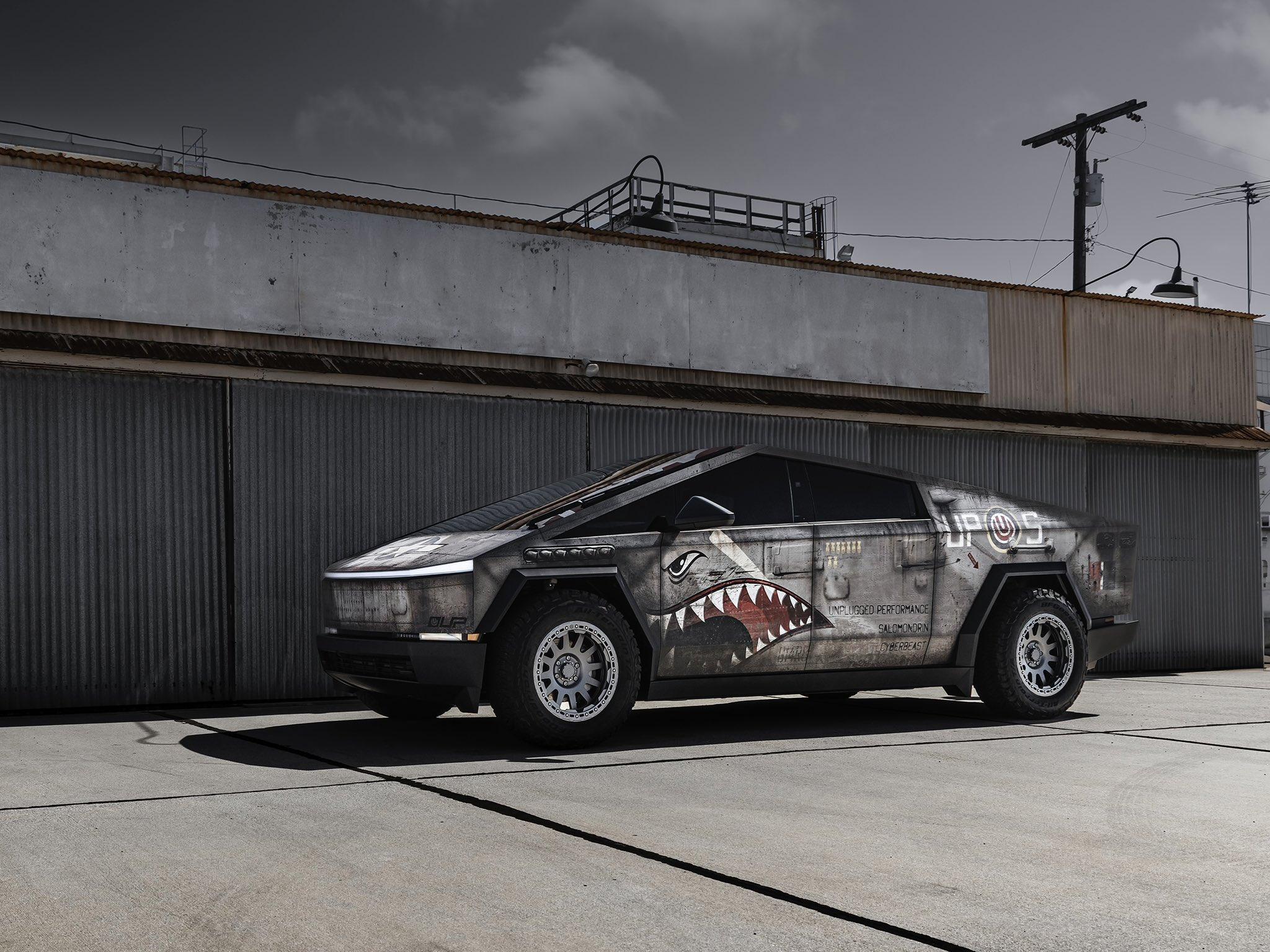 Tesla Cybertruck Shark Mouth P-51 Mustang Bomber custom wrap & modified Cybertruck (CyberBeast) by Unplugged Performance 🫡 GMrRHABasAI3aV7