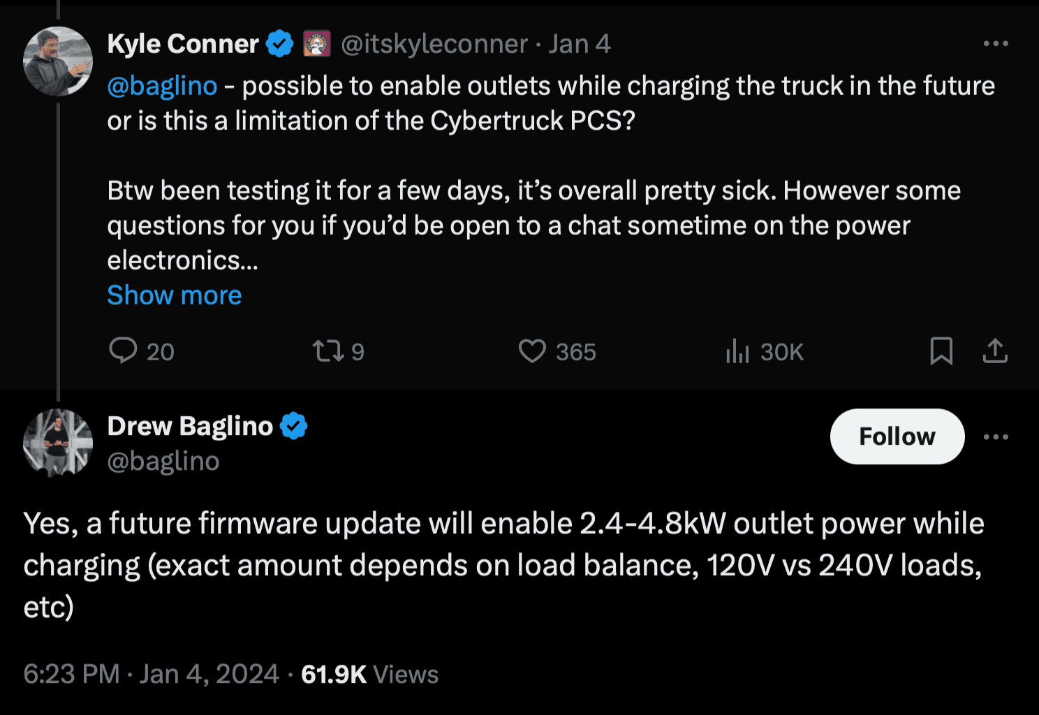 Tesla Cybertruck Is there away to enable outlets while charging? Screenshot 2024-05-03 at 10.30.20 PM