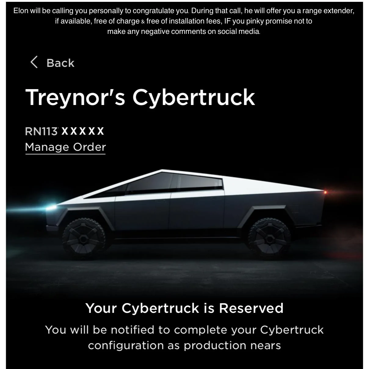 Tesla Cybertruck RN1130’s Order Confirmed: Here we go, folks! 7B02B455-06D5-4EE4-A943-F384D2E4F58B