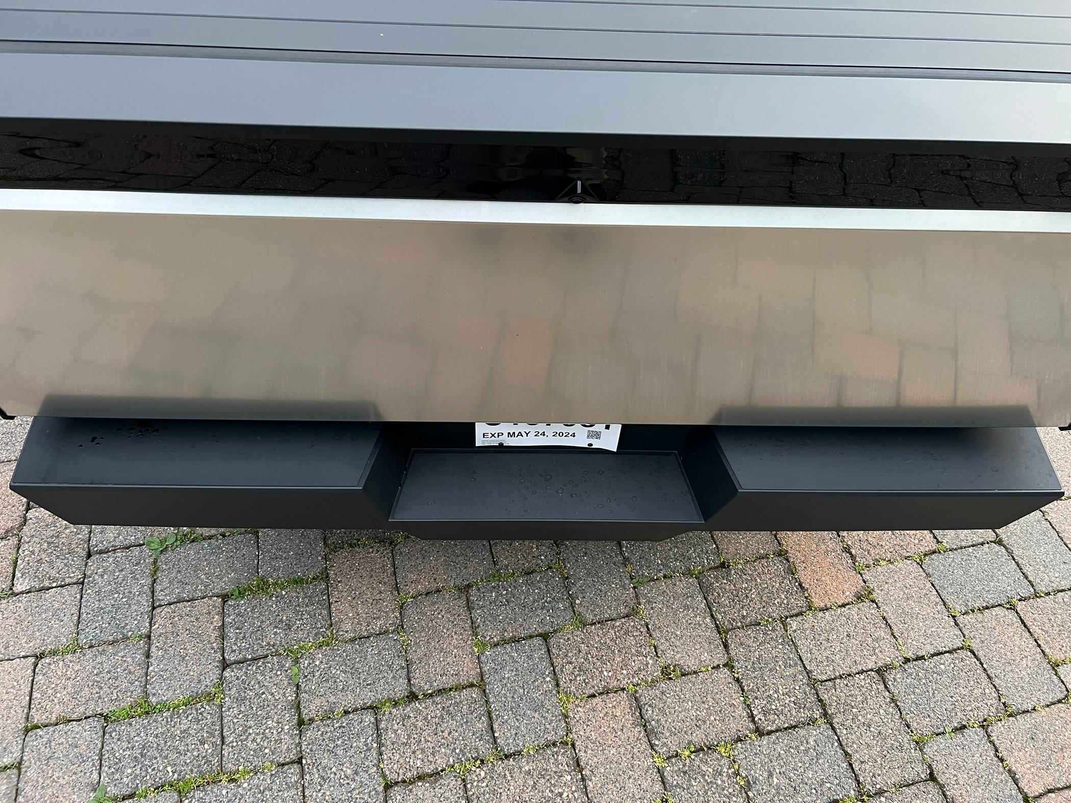 Tesla Cybertruck Rear Bumper Protectors (from Official Tesla Shop) installed photos IMG_0930